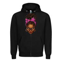Black afro messy bun pink leopard bow Zipper Hoodie - texasbilliewilder