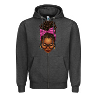 Charcoal Heather afro messy bun pink leopard bow Zipper Hoodie - texasbilliewilder