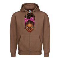 Chestnut afro messy bun pink leopard bow Zipper Hoodie - texasbilliewilder