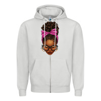 Dove Grey afro messy bun pink leopard bow Zipper Hoodie - texasbilliewilder