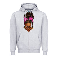 Heather Grey afro messy bun pink leopard bow Zipper Hoodie - texasbilliewilder