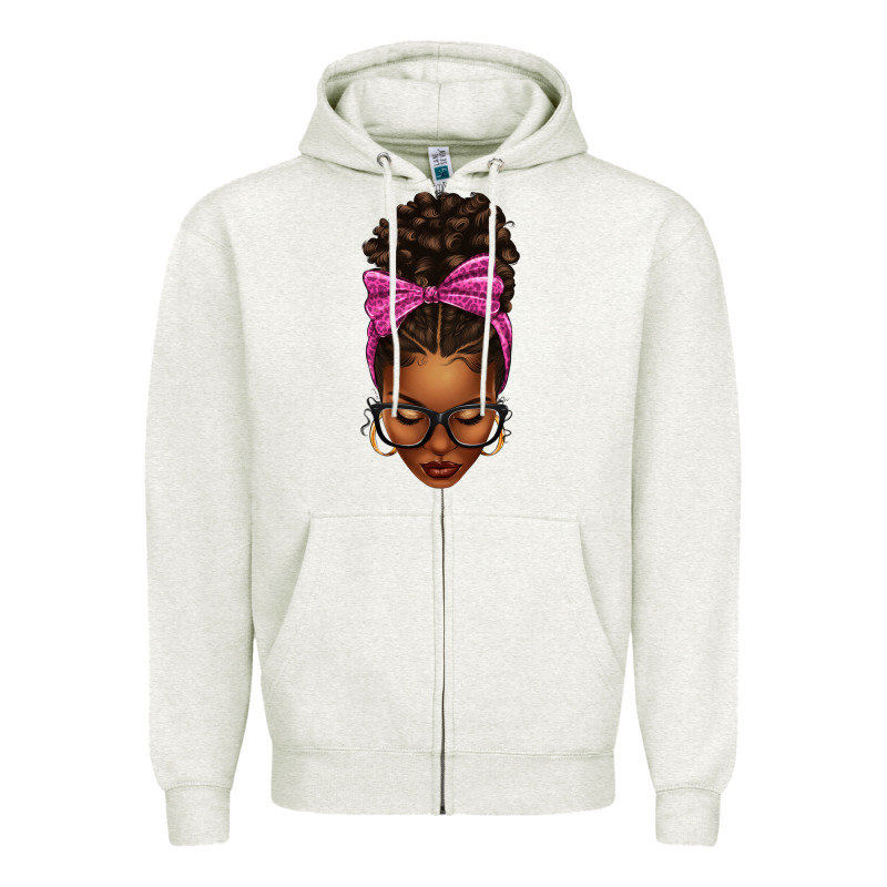 Afro Messy Bun Pink Leopard Bow Zipper Hoodie by texasbilliewilder | Teevron