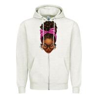 Oatmeal Heather afro messy bun pink leopard bow Zipper Hoodie - texasbilliewilder