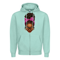 Seafoam afro messy bun pink leopard bow Zipper Hoodie - texasbilliewilder