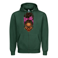 Sports Green afro messy bun pink leopard bow Zipper Hoodie - texasbilliewilder
