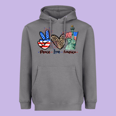 Peace Love America 4th Of July Heavyweight Hoodie Designed By Cowgirlartshop