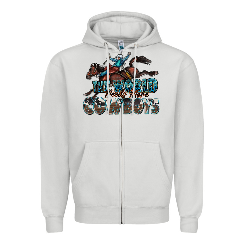 The World Needs More Cowboys Zipper Hoodie by Zillion Design Studio | Teevron