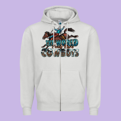 The World Needs More Cowboys Zipper Hoodie Designed By Zillion Design Studio