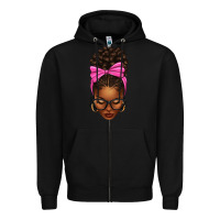 Black afro messy bun pink bow Zipper Hoodie - texasbilliewilder