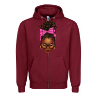 Burgundy afro messy bun pink bow Zipper Hoodie - texasbilliewilder