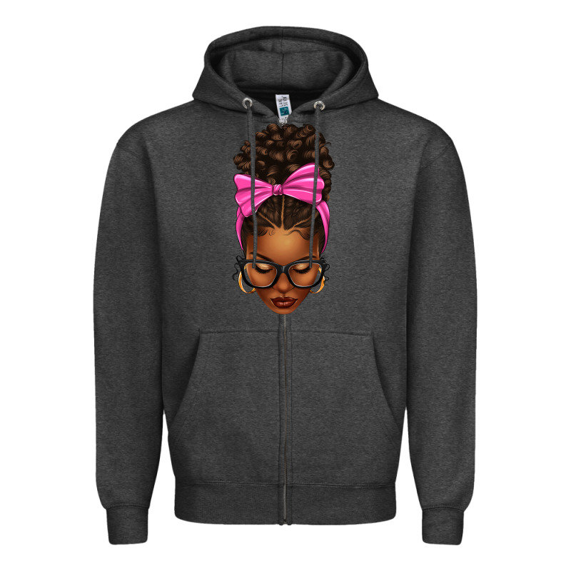 Afro Messy Bun Pink Bow Zipper Hoodie by texasbilliewilder | Teevron