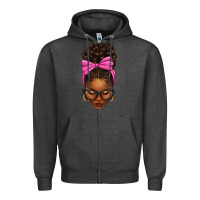 Charcoal Heather afro messy bun pink bow Zipper Hoodie - texasbilliewilder