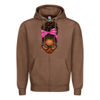 Chestnut afro messy bun pink bow Zipper Hoodie - texasbilliewilder