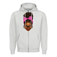 Dove Grey afro messy bun pink bow Zipper Hoodie - texasbilliewilder