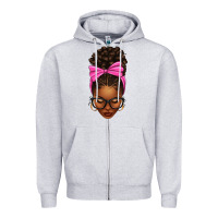 Heather Grey afro messy bun pink bow Zipper Hoodie - texasbilliewilder