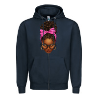 Navy afro messy bun pink bow Zipper Hoodie - texasbilliewilder