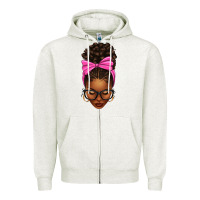 Oatmeal Heather afro messy bun pink bow Zipper Hoodie - texasbilliewilder