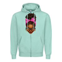 Seafoam afro messy bun pink bow Zipper Hoodie - texasbilliewilder