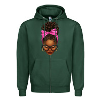 Sports Green afro messy bun pink bow Zipper Hoodie - texasbilliewilder