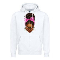 White afro messy bun pink bow Zipper Hoodie - texasbilliewilder
