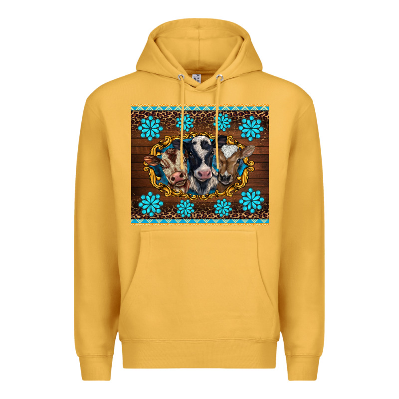 Western Baby Cow Turquoise Gemstones  Leopards Premium Hoodie by BarkalooDesign | Teevron