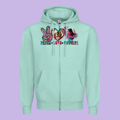 Peace Love Cowgirl Zipper Hoodie Designed By Zillion Design Studio