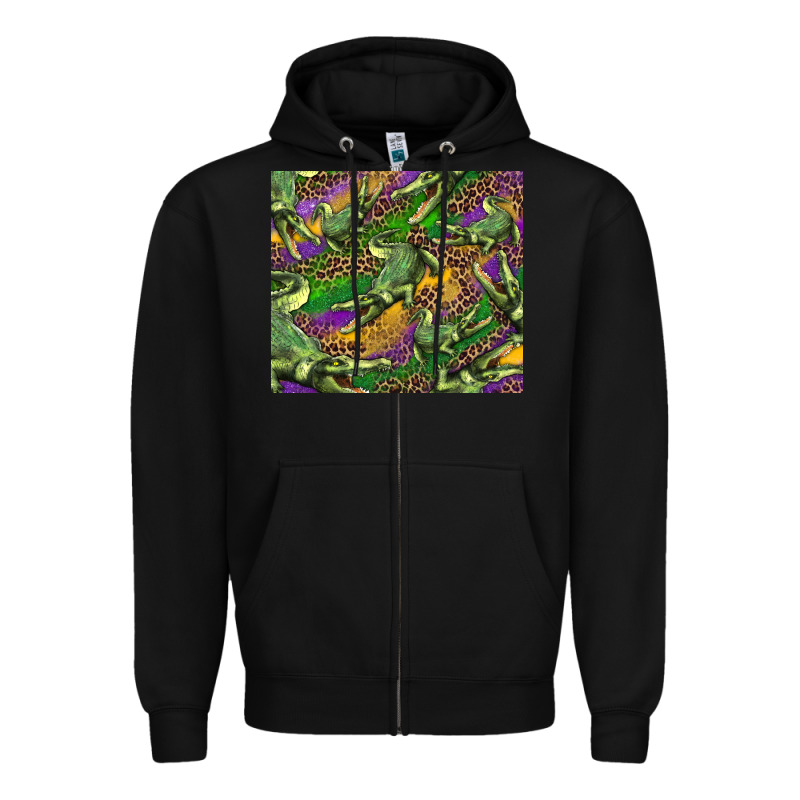 Mardi Gras Louisiana Crocodile Leopard Zipper Hoodie by RanaPortraitStore | Teevron