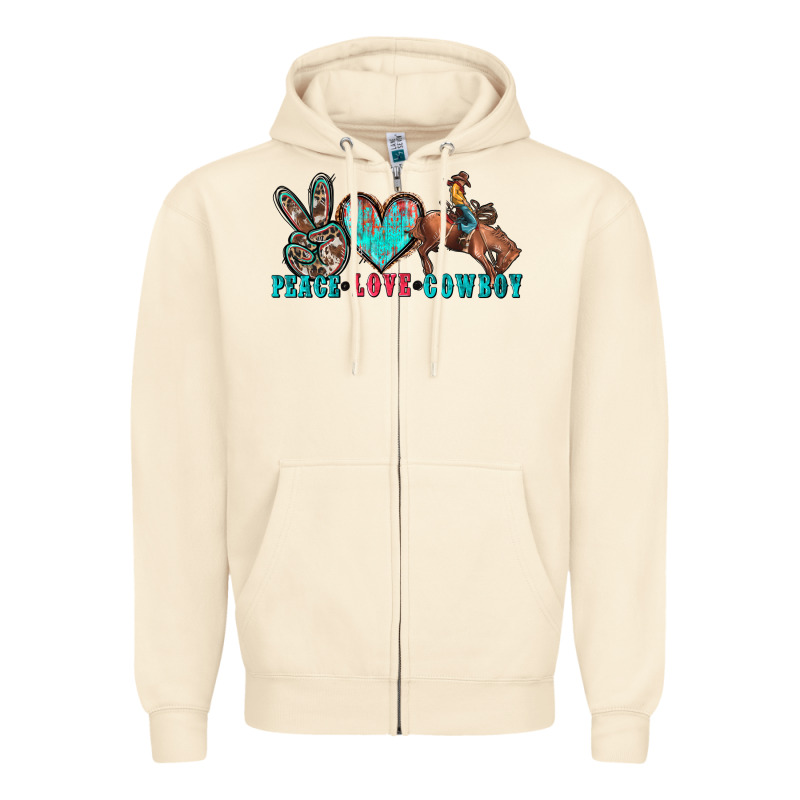 Peace Love Cowboy Zipper Hoodie by Zillion Design Studio | Teevron