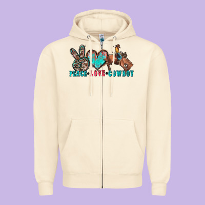 Peace Love Cowboy Zipper Hoodie Designed By Zillion Design Studio