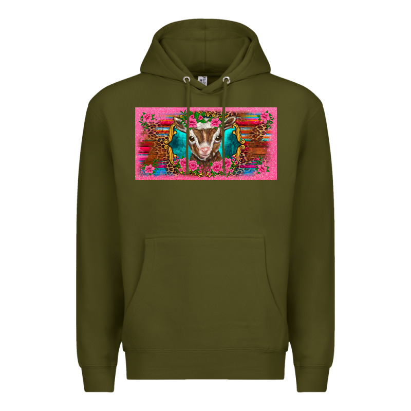 Western Baby Boer Goat Pink Flowers Serape Leopard Pink Glitter Patter Premium Hoodie by BarkalooDesign | Teevron