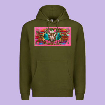 Western Baby Boer Goat Pink Flowers Serape Leopard Pink Glitter Patter Premium Hoodie Designed By Barkaloodesign