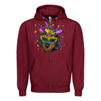 Burgundy Mardi Gras Dachshund Puppy with Mask Zipper Hoodie - RanaPortraitStore