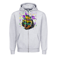 Heather Grey Mardi Gras Dachshund Puppy with Mask Zipper Hoodie - RanaPortraitStore