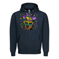 Navy Mardi Gras Dachshund Puppy with Mask Zipper Hoodie - RanaPortraitStore