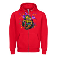 Red Mardi Gras Dachshund Puppy with Mask Zipper Hoodie - RanaPortraitStore