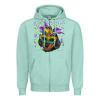 Seafoam Mardi Gras Dachshund Puppy with Mask Zipper Hoodie - RanaPortraitStore