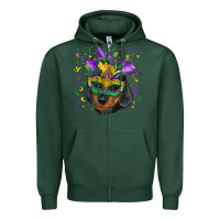 Sports Green Mardi Gras Dachshund Puppy with Mask Zipper Hoodie - RanaPortraitStore