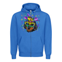 True Royal Mardi Gras Dachshund Puppy with Mask Zipper Hoodie - RanaPortraitStore
