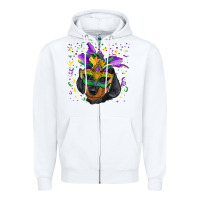 White Mardi Gras Dachshund Puppy with Mask Zipper Hoodie - RanaPortraitStore