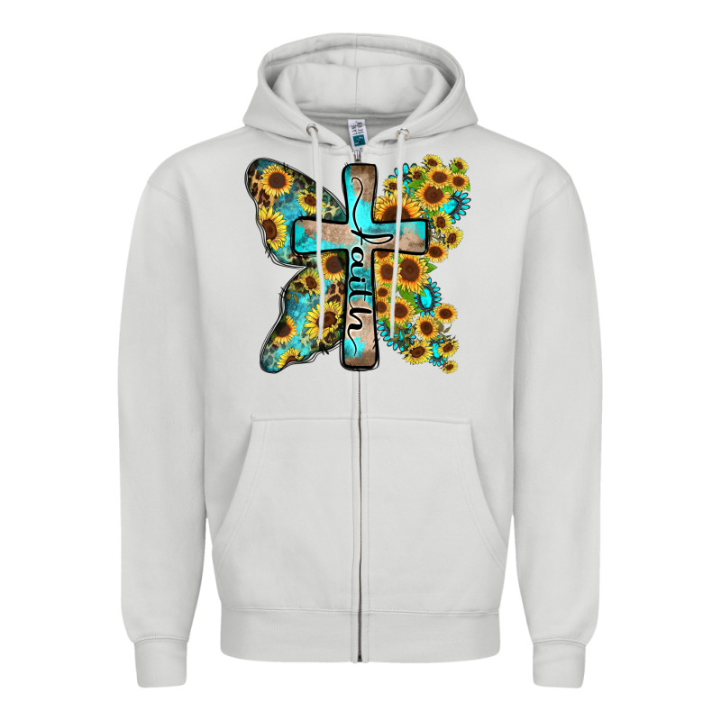 Faith Sunflower Cross Zipper Hoodie by Zillion Design Studio | Teevron