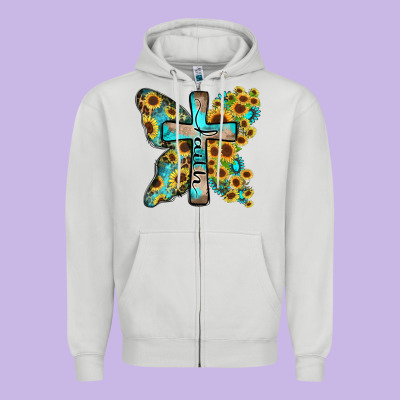 Faith Sunflower Cross Zipper Hoodie Designed By Zillion Design Studio