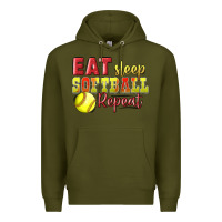 Army Green Eat Sleep Softball Repeat Premium Hoodie - LillyAllenDesigns