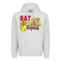 Dove Grey Eat Sleep Softball Repeat Premium Hoodie - LillyAllenDesigns