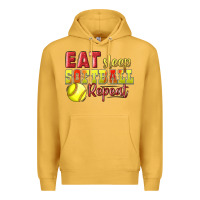 Mustard Eat Sleep Softball Repeat Premium Hoodie - LillyAllenDesigns