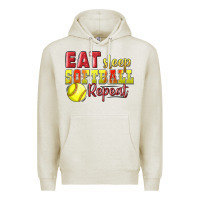 Oatmeal Heather Eat Sleep Softball Repeat Premium Hoodie - LillyAllenDesigns
