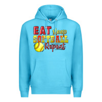 Ocean Blue Eat Sleep Softball Repeat Premium Hoodie - LillyAllenDesigns
