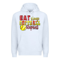 White Eat Sleep Softball Repeat Premium Hoodie - LillyAllenDesigns