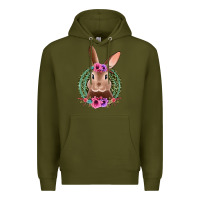 Army Green western leopard and flowers easter bunny Premium Hoodie - Jasminsmagicworld