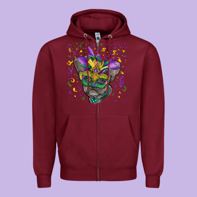 Zipper Hoodie Mardi gras mask french bulldog