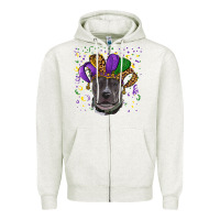 Oatmeal Heather Mardi Gras Pitbull with Hat Zipper Hoodie - RanaPortraitStore